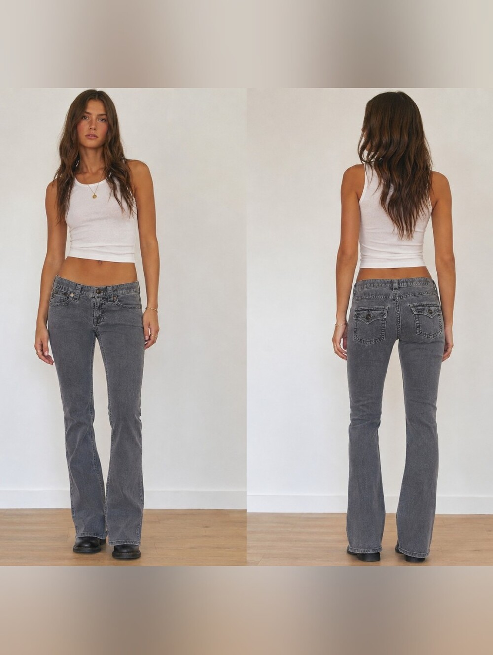 London Jean Gray Corduroy Pants Low Rise Flare Leg Stretch Size 6 retro y2k